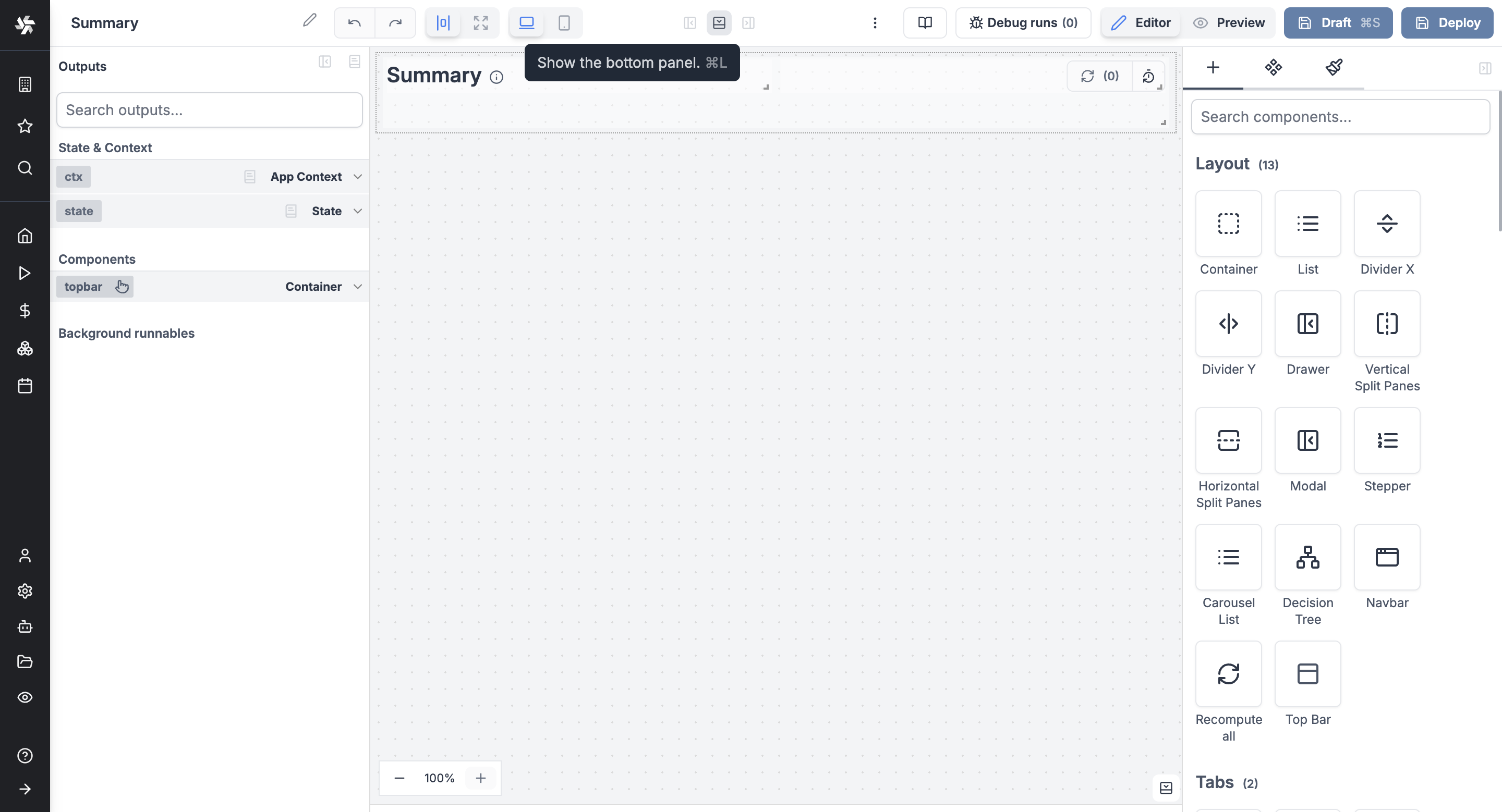 Bottom panel Bottom panel